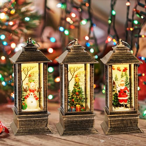 3 Pcs Christmas LED Lantern Cute Snowman Santa Claus Christmas Tr...
