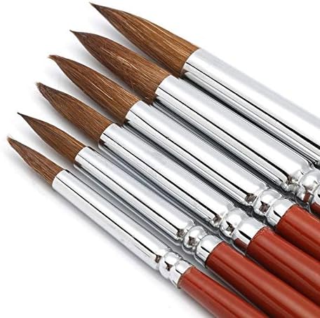 DalaB 6Pcs Top Grade Value Kolinsky Sable Hair Round Point Paint Brush Set for Gouache Acrylic Watercolor Painting DIY Craft