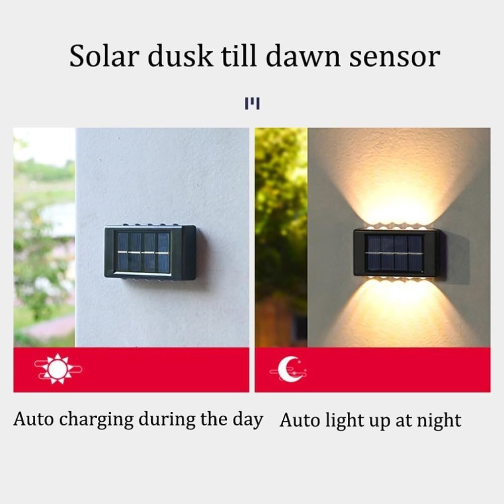 Kinkiet zewnętrzny Solarna lampa ścienna z czujnikiem zmierzchu do świtu, lampa ścienna LED, wodoodporna, IP65, kompatybilna z ogrodem, gankiem, schodami, dekoracją ścienną, żyrandolem