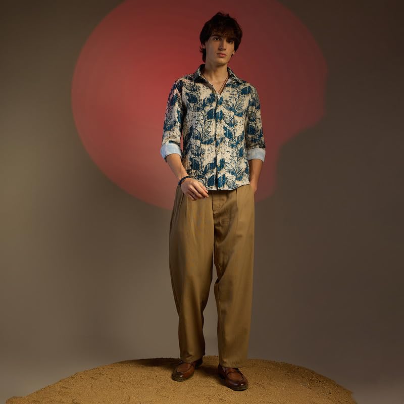 Image of CAHOOT Men's Foliage Strokes Shirt for Casual Wear | Spread Collar | Long Sleeve | Button Closure | Shirt Crafted with Comfort Fit for Everyday Wear
