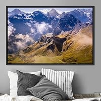 Framed Canvas Wall Art Snow Mountain Cool Expressive Farmhouse/Country Landscape Mountain Top Multicolor Photography Portrait Realism - 16x24 inches