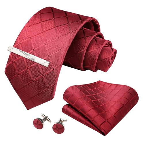 Image of Striped Plaid Polka Dot Mens Tie Formal Necktie Pocket Squares Ties Clips Cufflinks Classic for Men Set