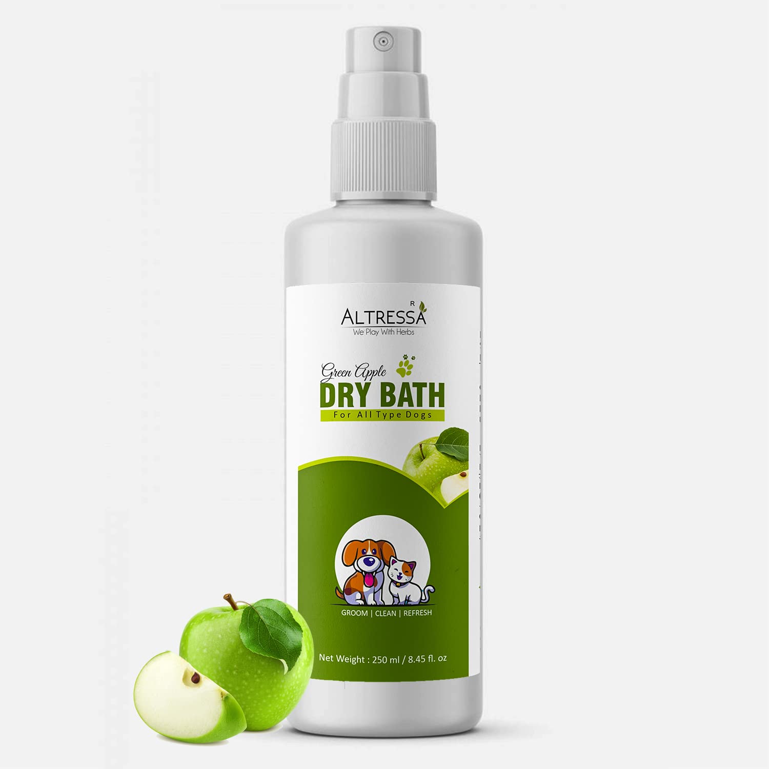 ALTRESSA Dry Bath No Rinse Liquid Pet Shampoo Cleaning Odor Removal for Fresh Flea and Tick, Anti-microbial, Anti-parasitic Peach Dog Shampoo (250 ml) (Green Apple Scent) (B0BN4KZXTH) Amazon Price History, Amazon Price Tracker