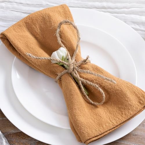 Image of MLMC 4 Pack Caramel Cloth Napkins Rustic Washable Cotton Linen Napkins Set of 4 17 inchx17 inch Reusable Dinner Napkins Cloth for Wedding Party Bridal Shower Everyday Use Gathings Decor