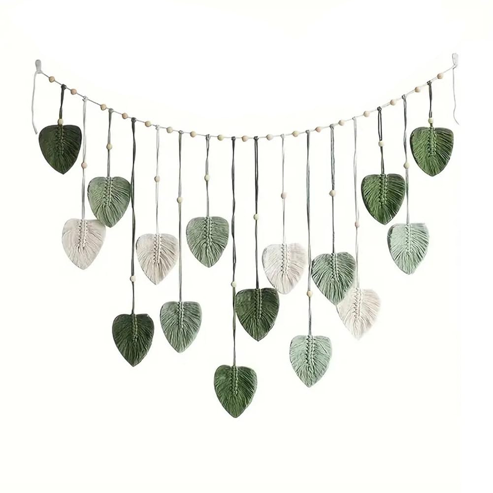 CTRLZS Woven Leaves Macrame Wall Hanging Ornament, Handmade Woven Art Wall Tapestry Home Decoration for Bedroom Living Room B