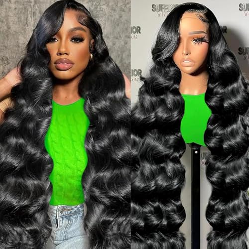 CUEKI 26 Inch 13x4 Body Wave Lace Front Wigs Human Hair 180% Density HD Transparent Glueless Pre Plucked Pre Cut Frontal Human Hair Wigs for Black Women