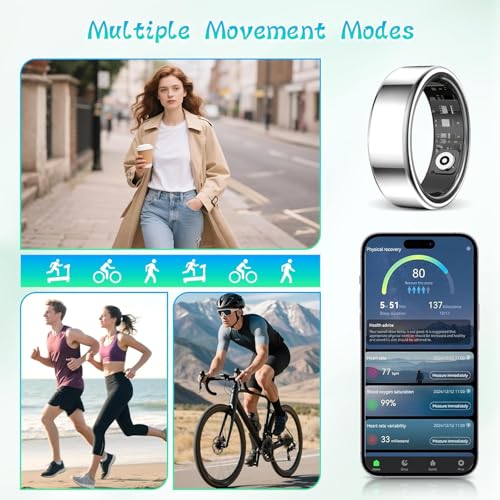 Smart Ring Health Tracker for Men Women Sleep Heart Rate Blood Monitor Waterproof Fitness Ring Android iOS Monitor Activity Tracker for Sports Time, Distance health rings for women Size#10 - Image 3