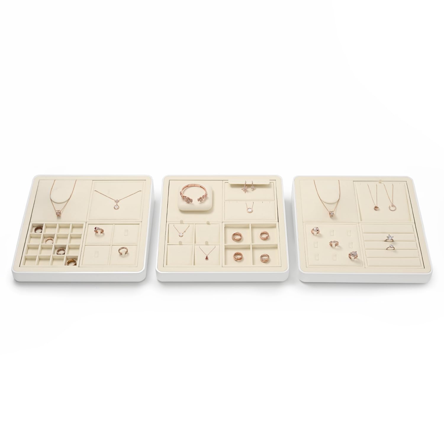 Oirlv Plateau à bijoux en microfibre pour collier, bracelet, bague - Assiette vide (beige)