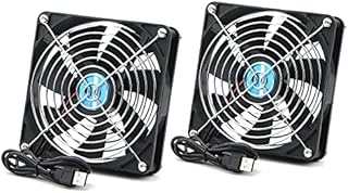 Rowiz 2pcs DC 5V 140mm (14cm) Cooling Fan with Protective Grille, USB Connected Cooler, Quiet Heat sink for Router PC CPU TV Box 140×140×25mm