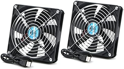 Rowiz 2pcs DC 5V 140mm (14cm) Cooling Fan with Protective Grille, USB Connected Cooler, Quiet Heat sink for Router PC CPU TV Box 140×140×25mm