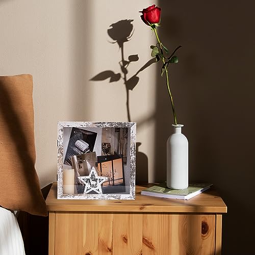 Image of Muzilife 11x11 Shadow Box Picture Frame - 2.16 inch Interior Deep Wood & Glass Square Display Case Ready to Hang Memory Box Baby Sports Memorabilia, Pins, Awards, Tickets, and Photos, Rustic White