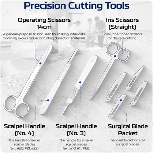 Image of Dissection Kit, Stainless Steel, 27 Pcs with Case, for Biology, Anatomy, Botany and Veterinary Students