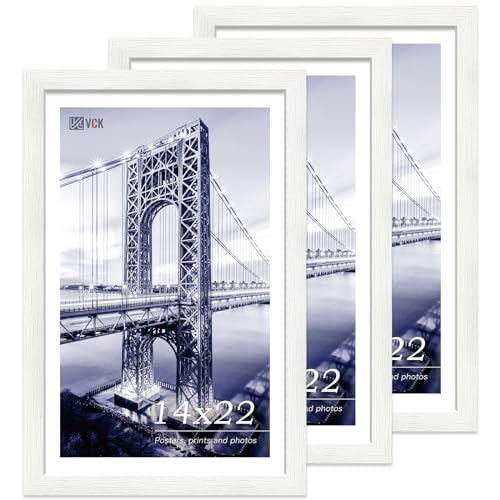 Image of VCK 14x22 Frames 3 Pack, White Poster Frame MDF Wood with Polished Plexiglass, Wall Mounting Horizontal & Vertical Display