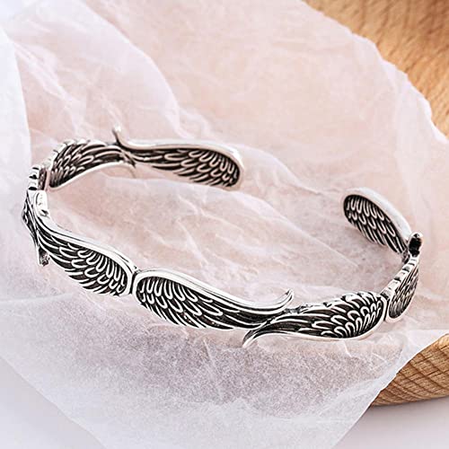 Angel Wing Vintage Style Sterling Silver Bracelet, Adjustable Angel Wing Bangle,Inspirational Bracelets For Women Men,Personalized Inspirational Jewelry Gift #TOP2