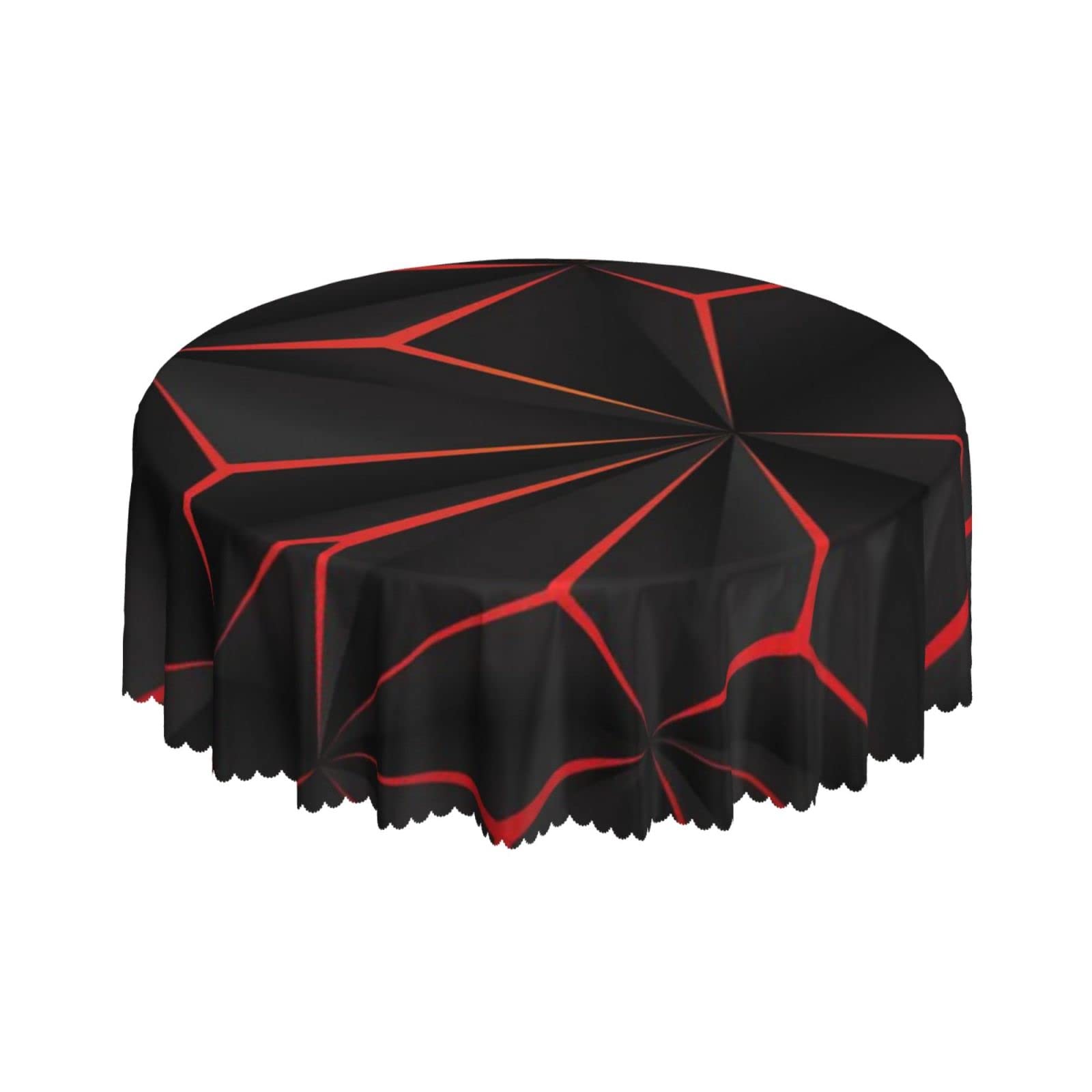 Lsjuee Black Polygon Light Futuristic Red Round Tablecloth 60 Inch Printed Washable Tablecloth for Dining Party Holiday Fall Home Decorative