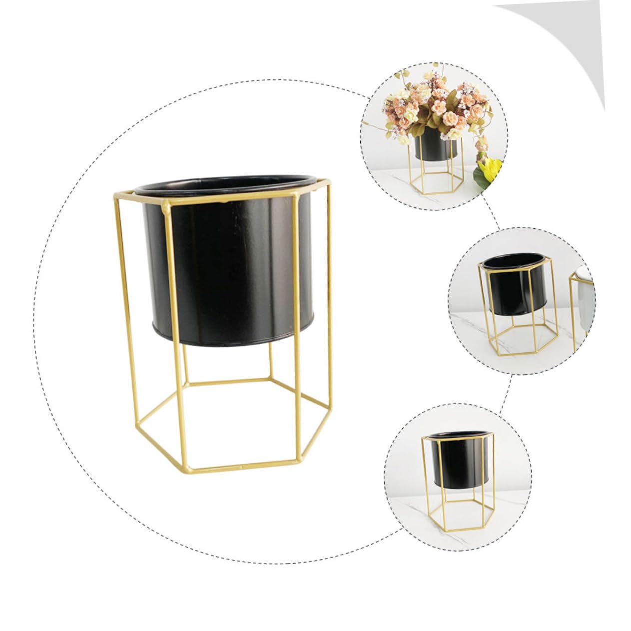 Generisch blumenstand3st Blumentopf aus Eisen mit Ständer Pflanzgefäße für Zimmerpflanzen Balkon Blumentopf Süße Pflanzentöpfe Blumentopf mit Ständer Goldener Pflanzenständer Draussen Metallfass