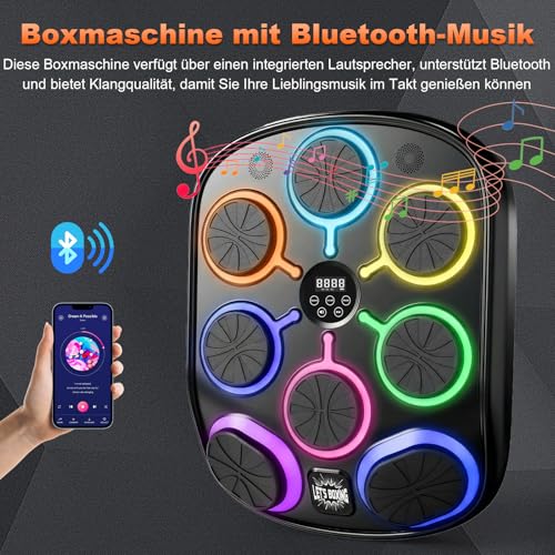 Musikboxmaschine mit Handschuhen, Wandmontage Smart Punching Target mit Bluetooth, 9 Musik-/Lichtmodi, Kalorienzähler, hochschlagfester PU-Schaum für Heim-Fitnesstraining