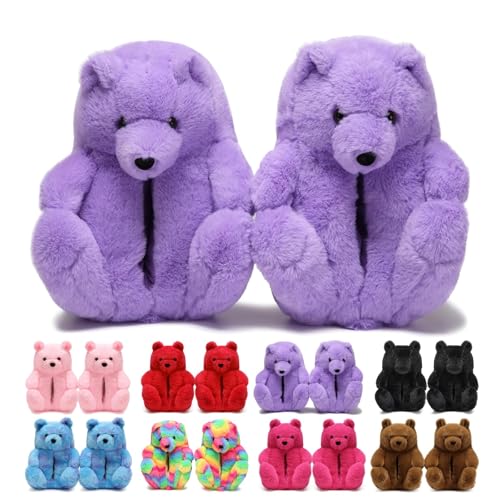 Image of Women's Funny Teddy Bear Slippers,Cute Slippers for Women,Fuzzy Indoor House Slipper,Fluffy Cartoon Bedroom Slipper,Birthday Gifts for Women,Men,Ladies,Girls