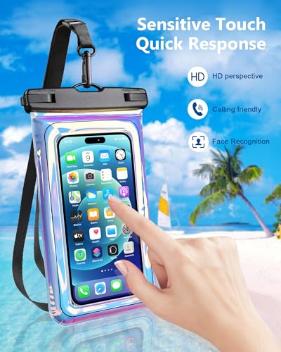 Image of Floating Waterproof Phone Pouch - Dazzling Purple, Up to 7.5 inch | Touchscreen, IP68 Waterproof Phone Case, Adjustable Lanyard, Fits All Phones - Kayak Beach Cruise Ship Travel Essentials