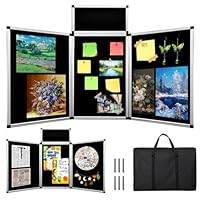 DRKSBesto 3+1 Panel Double-Sided Black Trifold Display Board with Storage Bag, 72 x 35.4 in Folding Tabletop Trifold Poster Board for School Projects, Vendor Events, Science Fairs