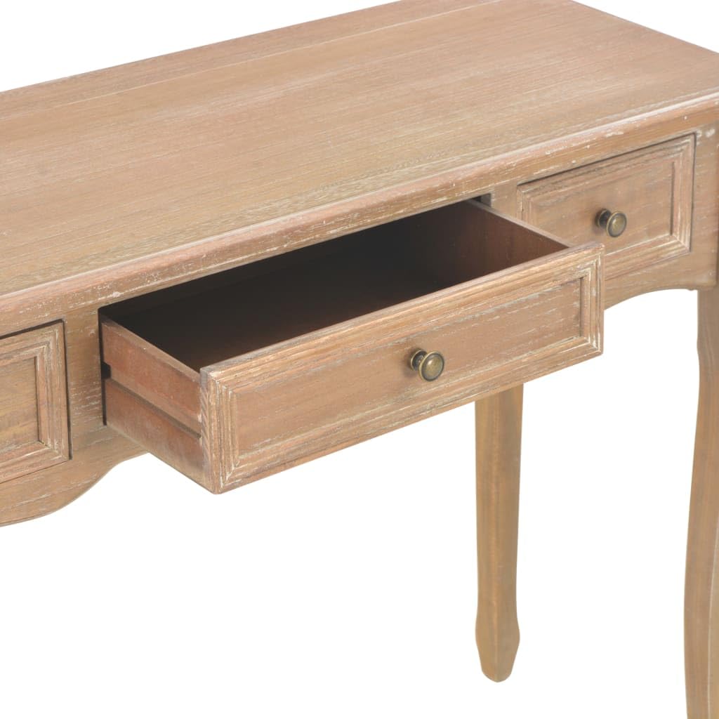 vidaXL Tavolo Consolle da Trucco Compatto con 3 Cassetti Tavolino Cosmetico Toilette Pomelli in Ferro Marrone in MDF e Legno di Pino