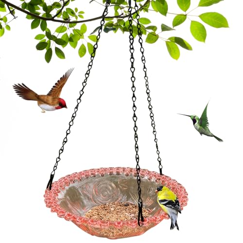 Veesper Banheira suspensa para pássaros ao ar livre com corrente de 23,5 cm tigela de banho redonda