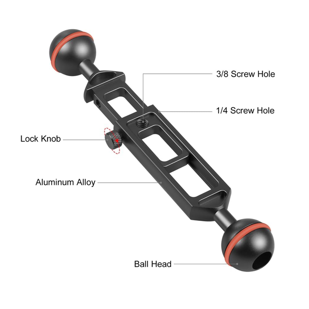 Support de de Bras Extensible 20 Cm de Longueur RéGlable avec Rotule 25 Mm de DiamèTre 1/4 Pouce Trou de Vis Support de PlongéE, Rouge