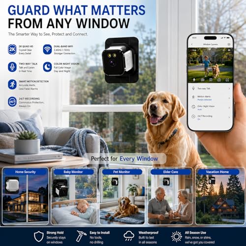 Image of Window Camera, 2K Indoor Security Camera for Outside View with AI Detection | 2K Video with AI Person Detection, Color Night Vision, Dual-Band WiFi 24 /7 Recording for Reliable Home Security, Easy Install