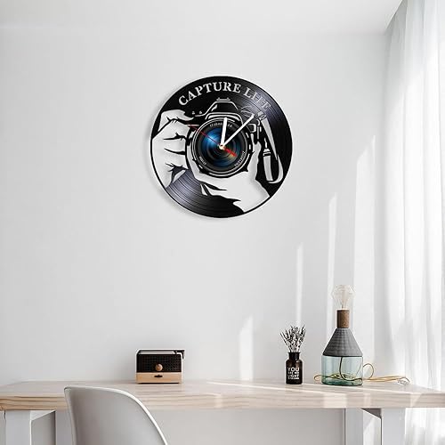 Miniatura 9 de Reloj de pared analógico de 12 pulgadas con luz LED, moderno reloj de fotógrafo silencioso sin tictac para estudio en casa, regalo para amantes de