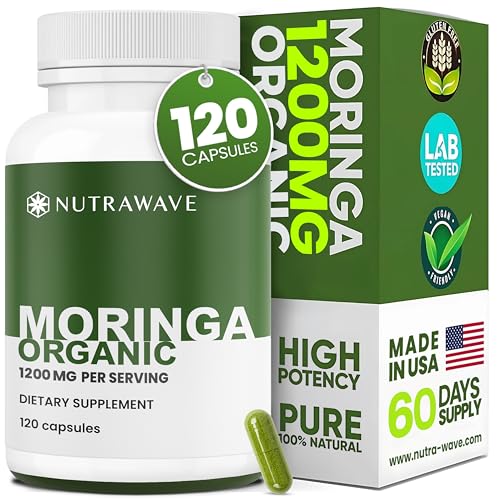 Nutra Wave Organic Moringa Capsules 1200mg – Pure Moringa Oleifera Leaf Supplement Energy,