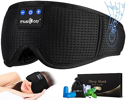 MUSICOZY Sleep Headphones Masks, Headphones Masks for Sleeping Wireless Music Mask, Bluetooth Sleep Eye Mask for Sleeping for Side Sleepers Men Women with Speakers Cool Tech Gadgets Gifts