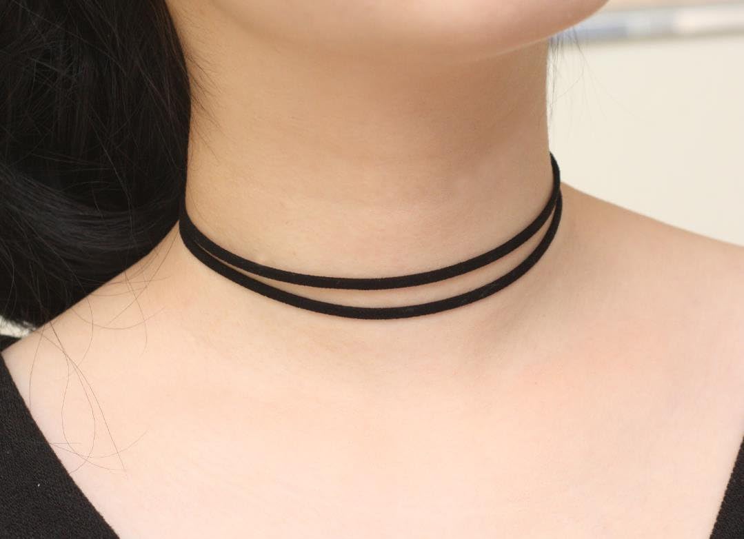 Layered Suede Choker, Stranded Choker, Double Choker, Simple Black Choker, Chokers for womens, Double Cord Choker, Girls Jewelry