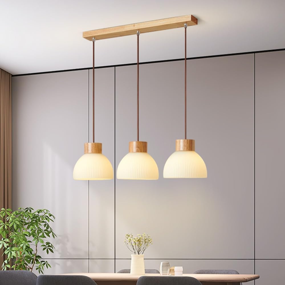 Lampa wisząca nordycka z 3 światłami, latarnia do wnętrz, drewniana lampa sypialni, jadalni