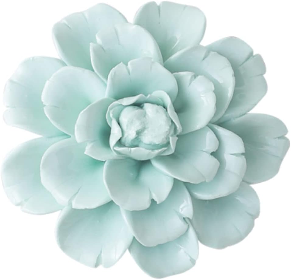 Handcrafted Ceramic Green Peony Flower Sculpture 3D Wall Art Decor Home Office Wedding Gift 9cm