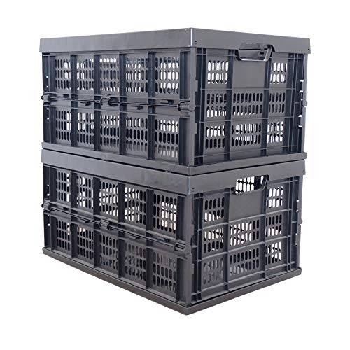 Poolwhale 45L Collapsible Storage Bin/Container: Grated Wall Utility Basket/Tote,Black (Pack Of 2) #TOP6