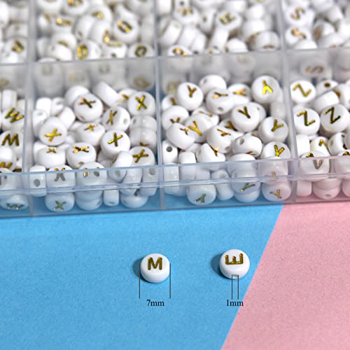 Image of Melius Acrylic Gold Letter Beads, 4x7mm Round, 1450 Pcs | 4x7mm, Letter, Number, Heart Beads, 28 Grid Box, for Jewelry Making, DIY Friendship Bracelets, Necklaces, Key Chains