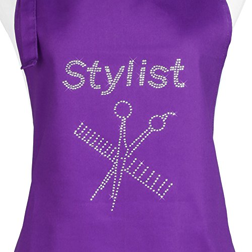 Hair Stylist Apron for Salon with Rhinestone Design, Purple with 3 Pockets
