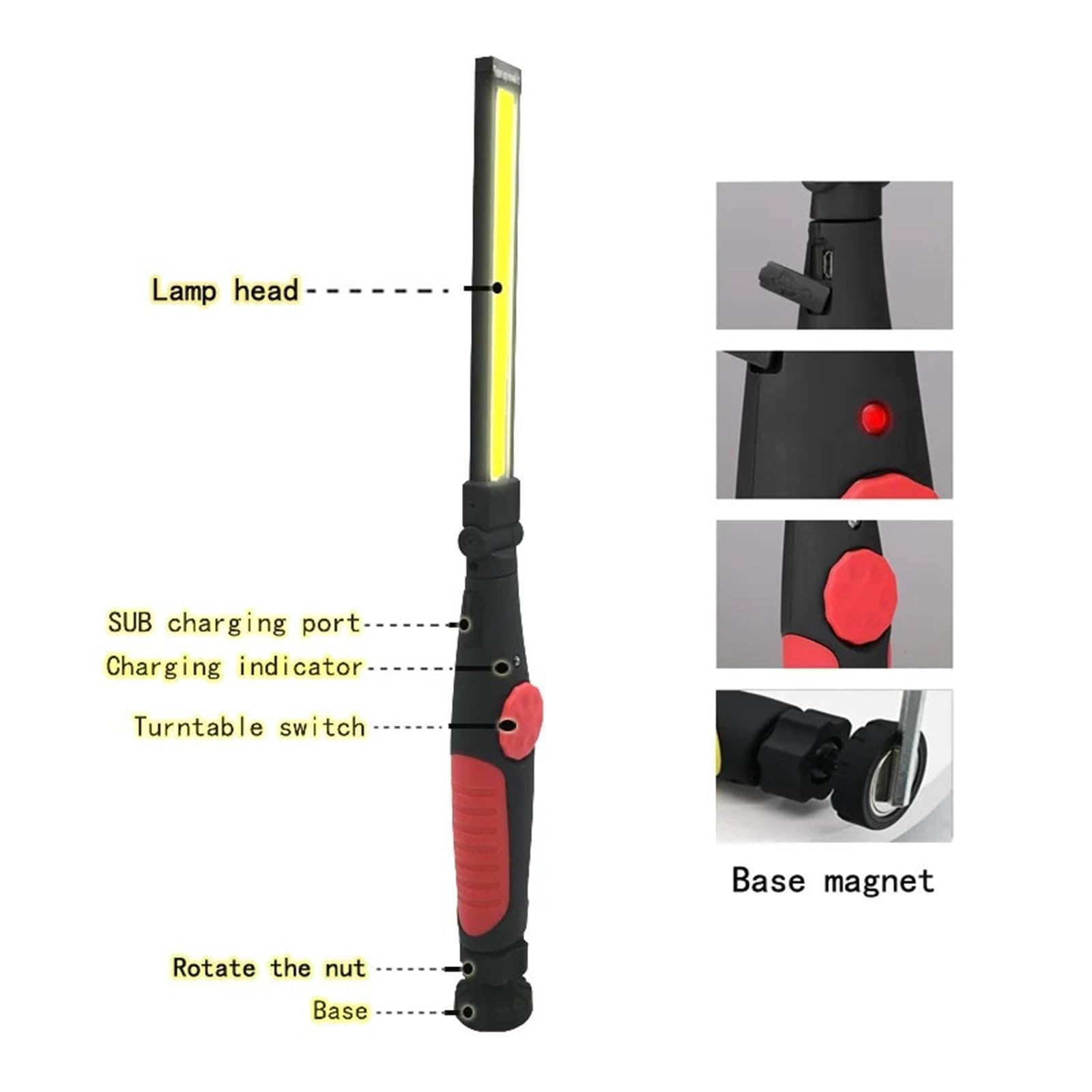 Luz De Trabajo COB 4 Modos Mano, Inspección Magnética Ajustable, Linterna Recargable Por USB For Acampar, Hacer Senderismo Y Trabajar Brillo Ultra Alto(2 pcs green)