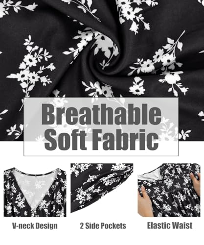 Image of CARCOS Plus Size Dresses for Curvy Women V Neck Summer Maxi Dress Short Sleeve Floral Boho Dress Smocked Waist Beach Dress