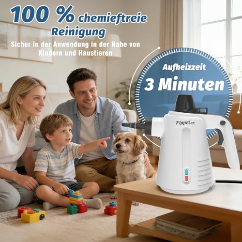 Dampfreiniger Handgerät, 1050 W, 3,5 bar Handdampfreiniger mit 9 Zubehörteilen Chemiefreier Dampfreiniger für den Hausgebrauch auf Böden, Teppichen, Fenstern, Möbeln und in Küchen
