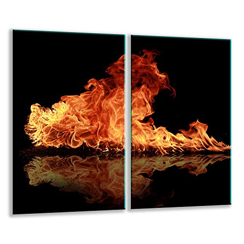 Herdabdeckplatten Ceranfeldabdeckung Spritzschutz Glas 2x30x52 Feuer