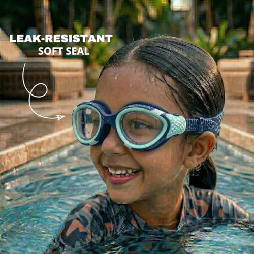 Image of BURNLAB Swimming Goggles for Kids, Clear Vision Pool Goggles for Boys & Girls, Easy Adjustable Strap (Tibetan and Blue Green)