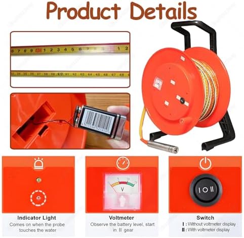 Portable Electronic Water Level Meter with Stainless Steel Probe, Indicator Light & Peak Display for Accurate 20m Well, Borehole & Reservoir Measurement