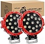 Nilight - 15023SR-B Led Light Bar 2PCS 7' 51w 5100LM Red Round Spot Light Pod Off Road Fog Driving Roof Bar Bumper for Jeep,SUV Truck , Hunters, 2 years Warranty