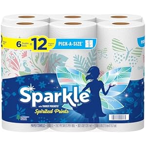 Sparkle Pick-A-Size Paper Towels, Spirited Prints, 6 Double Rolls = 12 Regular Rolls, Everyday Value Paper Towel With Full And Half Sheets