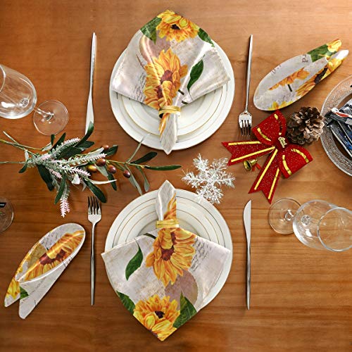 Qilmy Sunflower Cloth Napkins Dinner Table Napkins Set Of 6, Oversized Washable Reusable Polyester Napkins For Home Holiday Wedding Party 20 X 20 Inch #TOP6