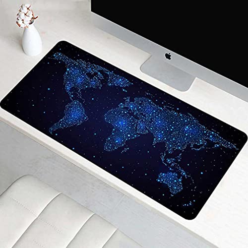 Grand tapis de souris gamer XXL pour bureau moderne carte du monde bleue 3D