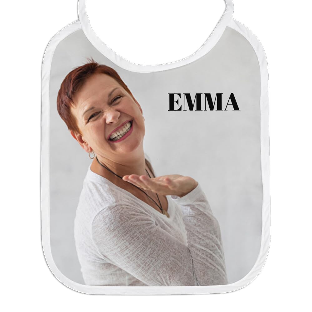 Wanapix | Baberos Personalizados para Adultos | Crea tu Babero Grande con Fotos y Nombres | Babero Blanco con Cuerdas para Atar al Cuello | Baberos Divertidos para Amigos y Fiestas