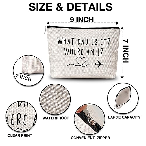 AWSICE Flight Attendant Makeup Bag What Day Is It Where Am I Cosmetic Travel Toiletry Bags Friendship Gift For Stewardess Flight Crew Women Sister Friend-A132