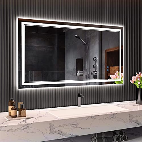 GuWet Espejo de Baño con Iluminación LED,120x70cm,Luz Espejo de Pared con Accesorios,Regulable,Antiniebla,IP44,Impermeable, 3 Colores de luz, 3000-6500 K Cover